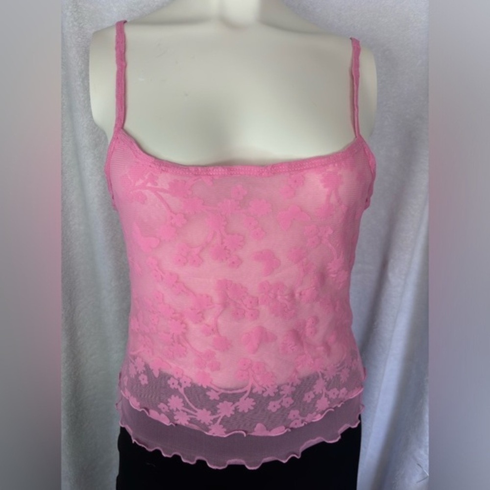Forever 21 Pink Lace Cami Top Floral Sleeveless Y2K Tank Top‎ Size M
